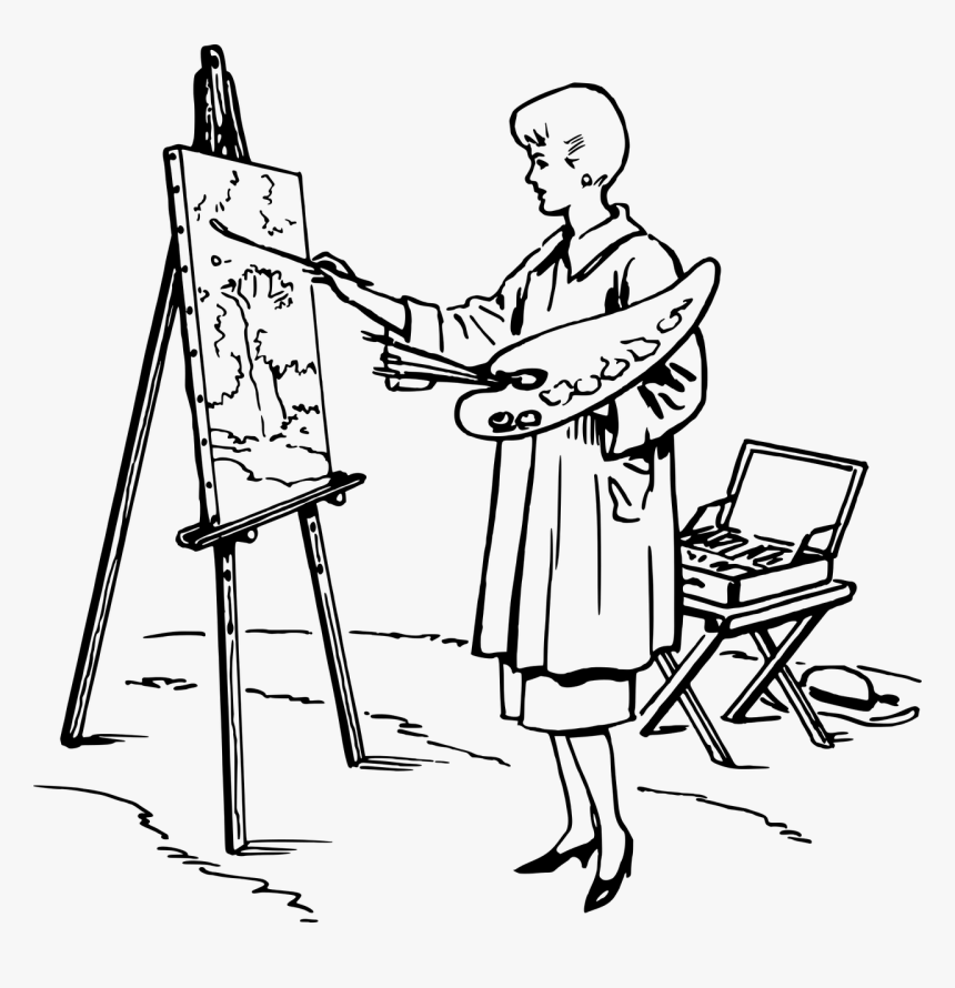 Drawing of someone drawing on an easel 
