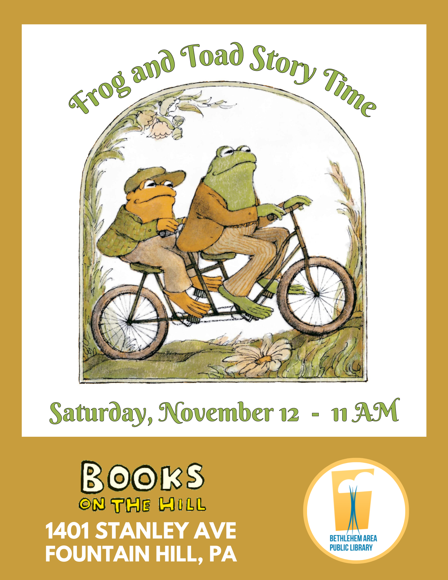 Frog and Toad Story Time - Saturday, November 12 - 11 AM