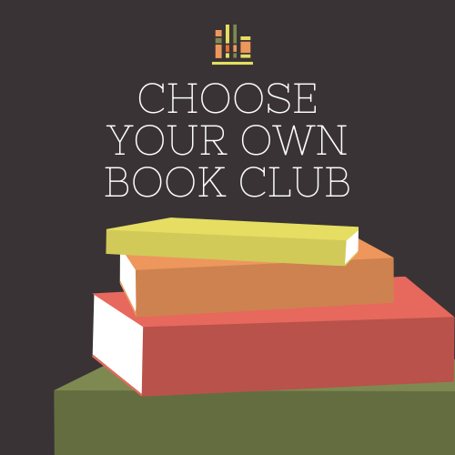 Choose Your Own Book Club is written along with a stack of books