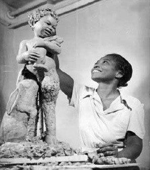 Augusta Savage with her sculpture