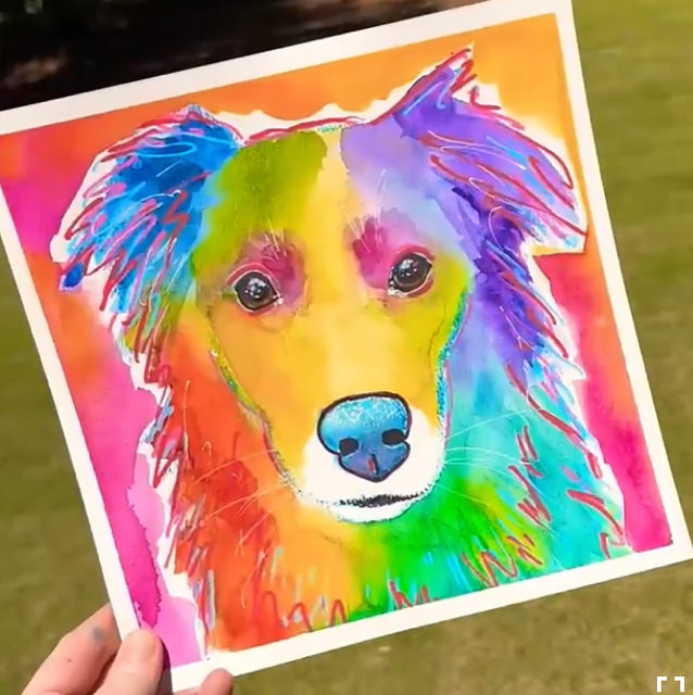 rainbow watercolor dog potrait painting