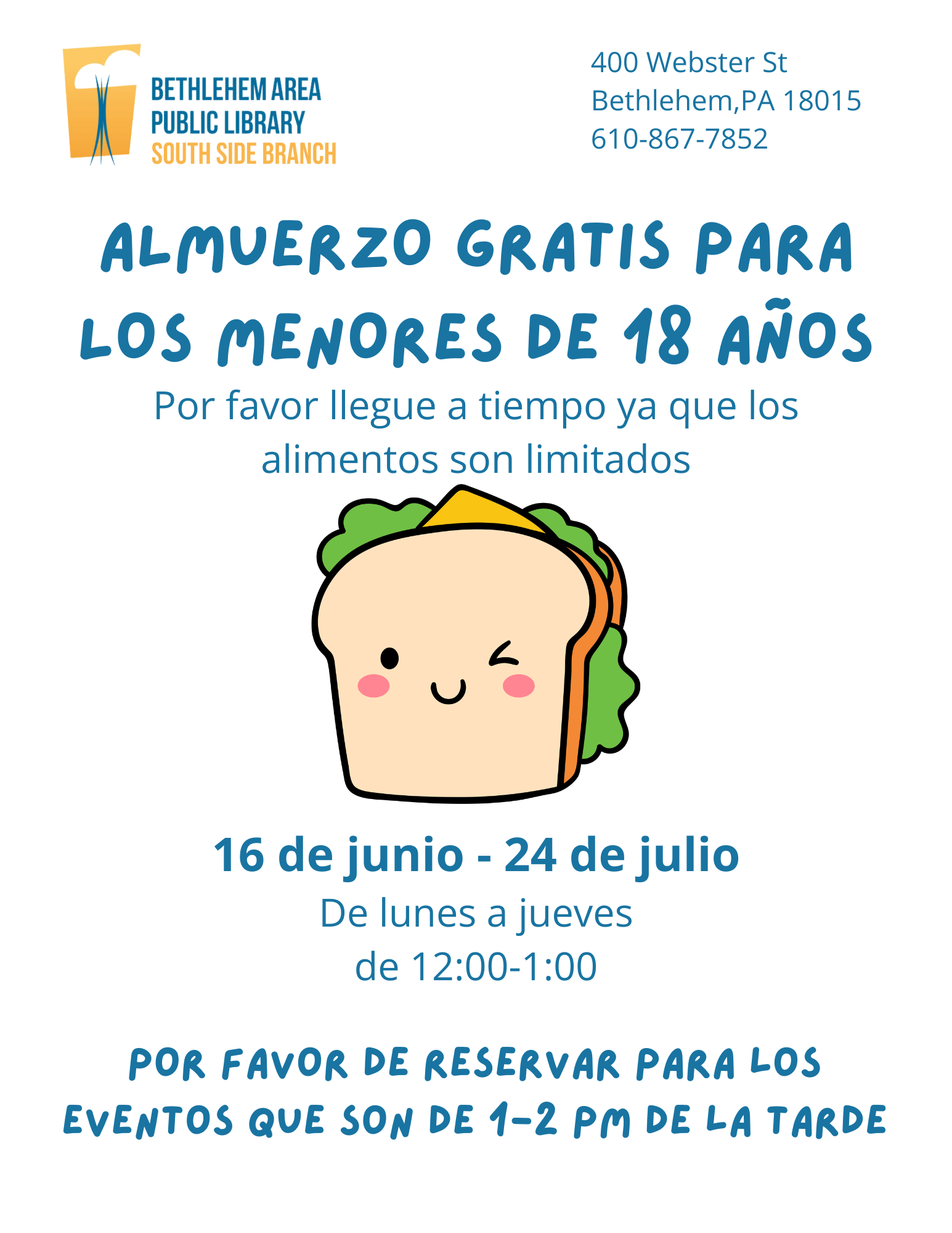 ALMUERZO GRATIS PARA LOS MENORES DE 18 AÑOS