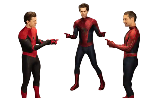 3 Spider-Man actors pointing at each other