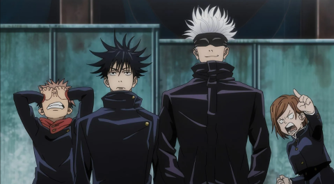 Four characters from the popular anime show "Jujutsu Kaisen" 