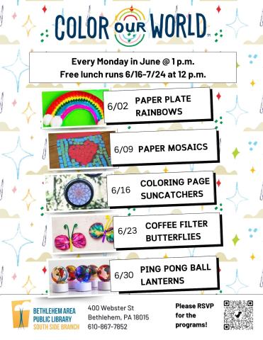Flyer for all Monday craft events at 1 p.m. in June.