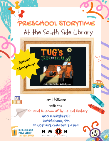 Preschool Storytime at the South Side Library. Tug's Trick or Treat