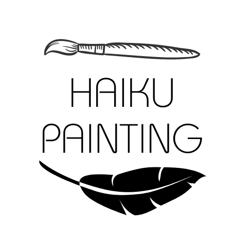 The words "Haiku Painting" with a paint brush above and a quill pen below