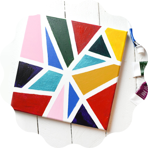 A canvas with geometric shapes painted on it