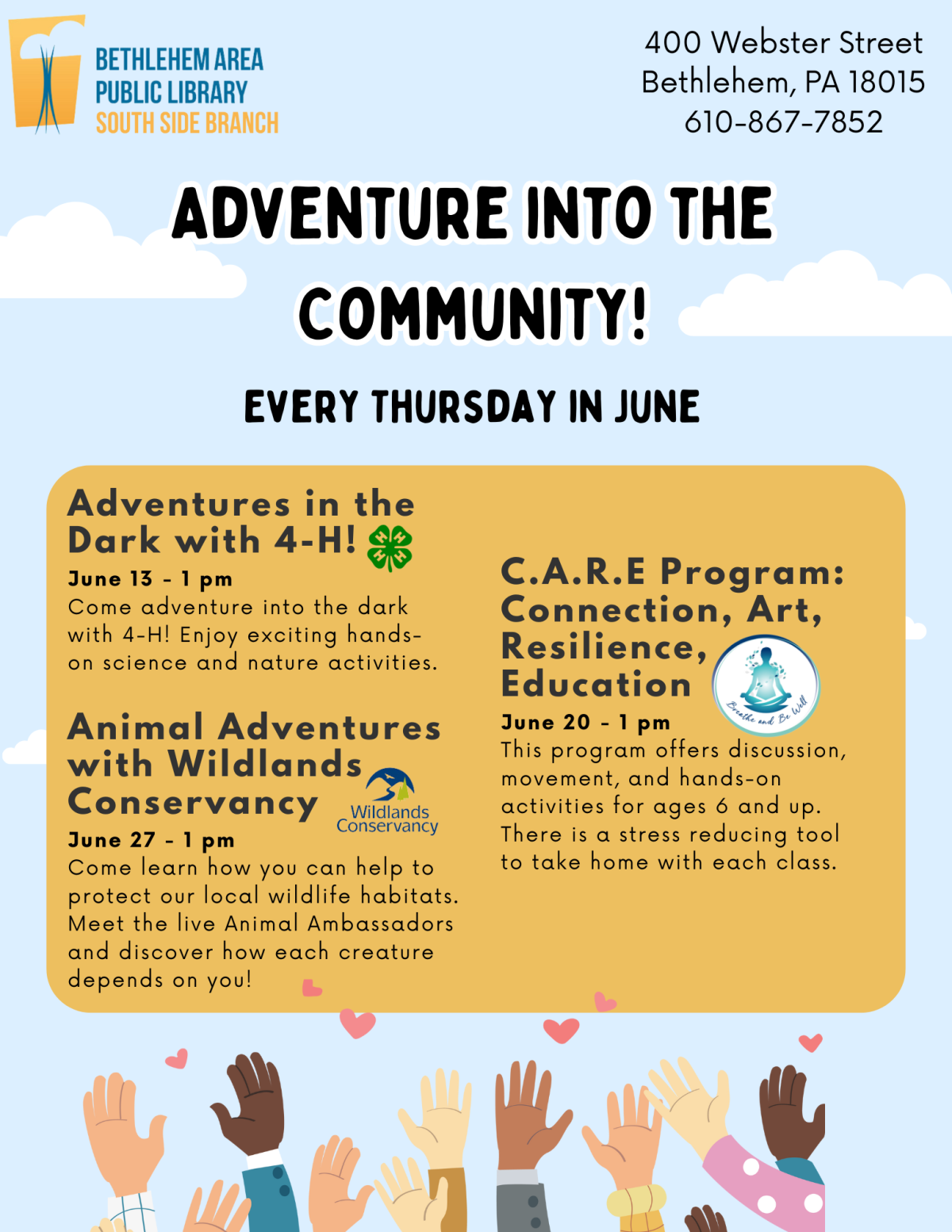 flyer stating "Adventure into the Community Every Thursday in June"