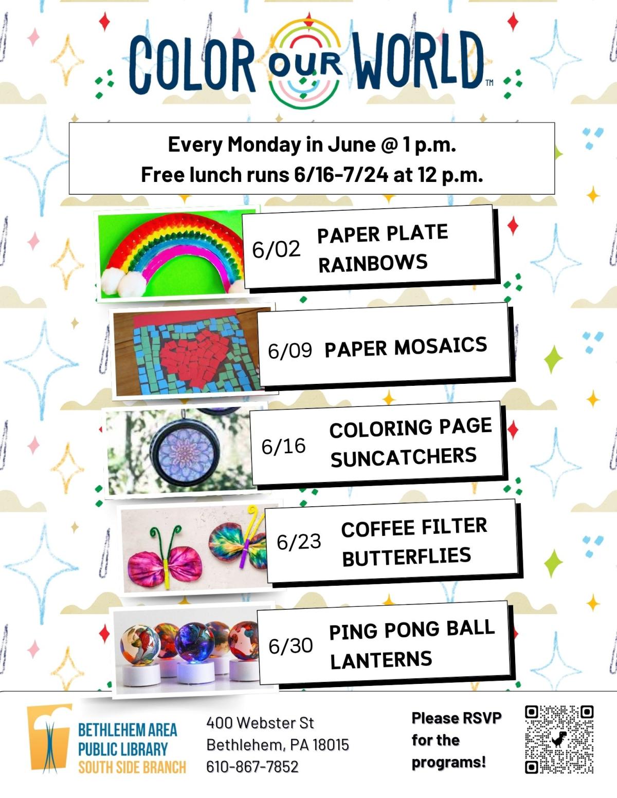 Flyer for all Monday craft events at 1 p.m. in June.