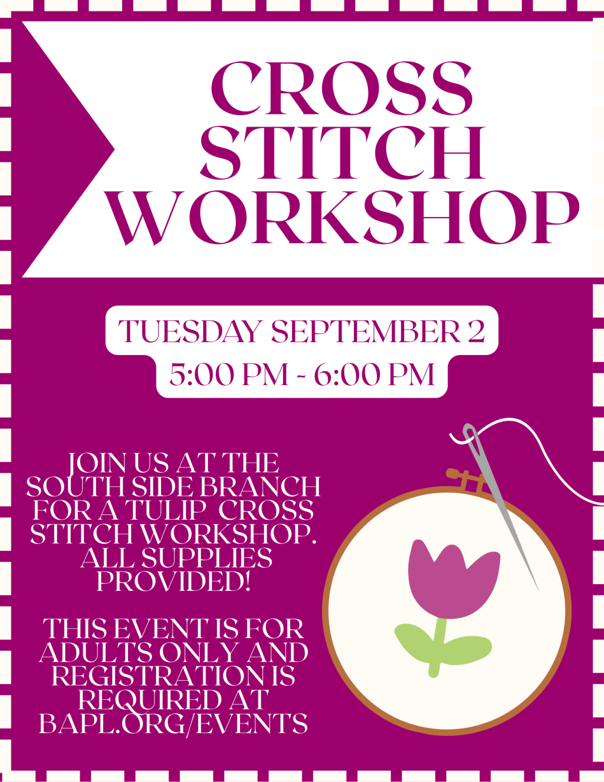 Cross Stitch Workshop Flyer