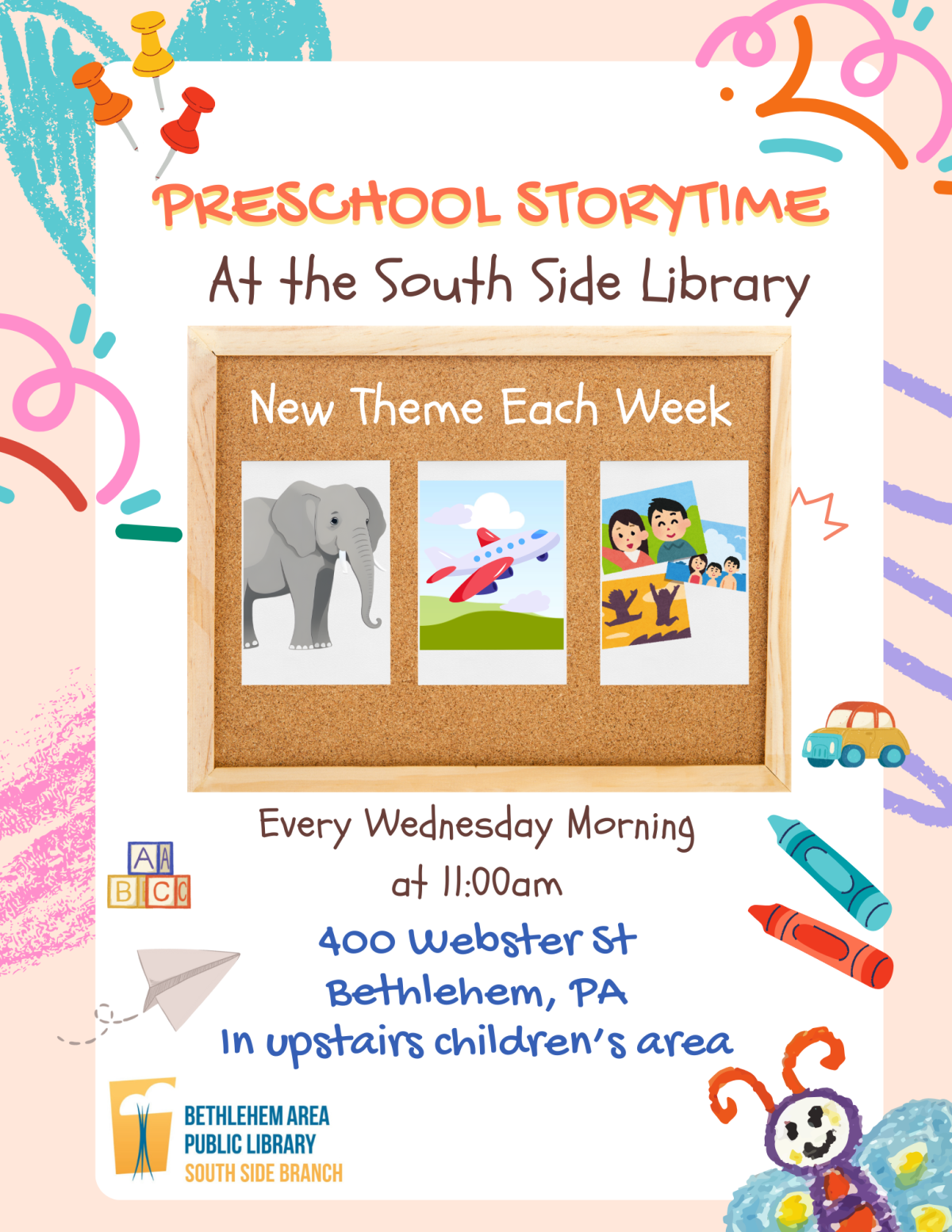 Preschool Storytime at the South Side Library. New theme each week